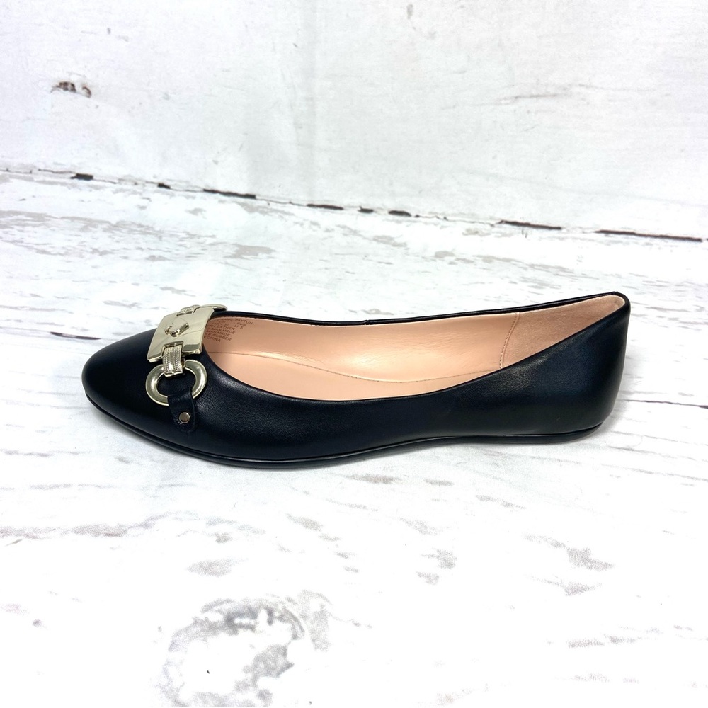 Kate Spade Payton Shoes Women’s 7B Black Ballet Flats Leather Silver Embellished